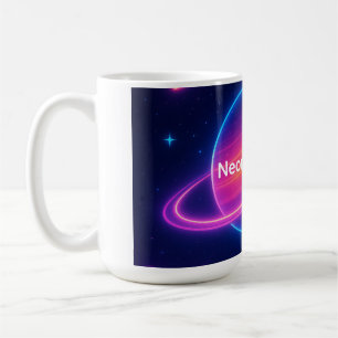 Neon Vintage Planet with Ring Cosmic Clouds Coffee Mug