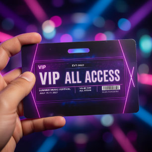 Neon VIP All Access Pass Template with QR Code ID Badge