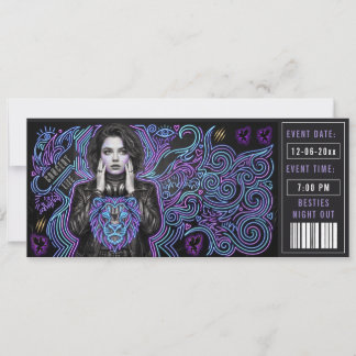 Neon VIP Party Ticket Pass | Edgy Teen Girls Night Invitation