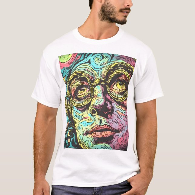 Neon Visionary: Trippy Pop Art Psychedelic T-Shirt (Front)