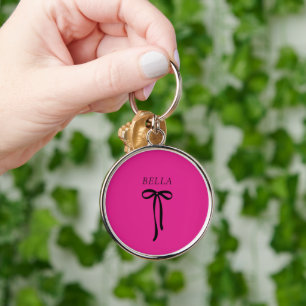 neon vivid pink with black bow  key ring