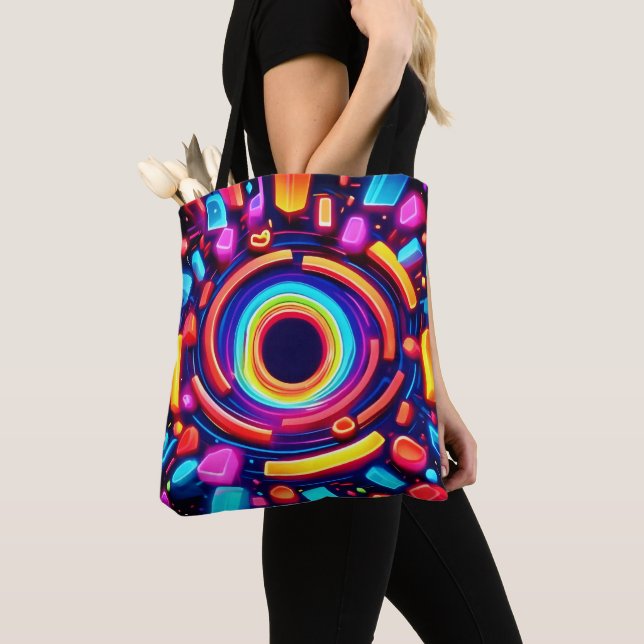Neon Vortex Odyssey Tote Bag (Close Up)