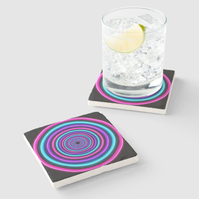 Neon Vortex Rings Stone Coaster (Side)