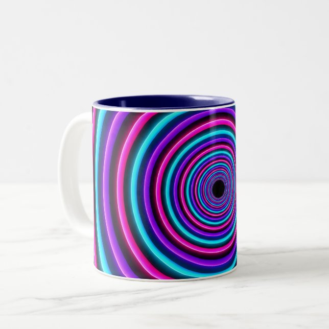 Neon Vortex Rings Two-Tone Coffee Mug (Front Left)