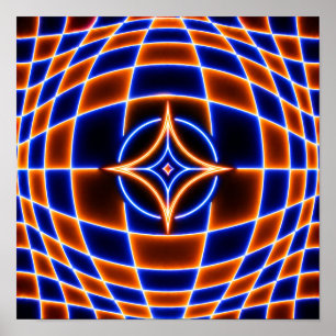 Neon Vortex Star Optical Illusion – Blue Orange Gl Poster