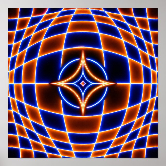 Neon Vortex Star Optical Illusion – Blue Orange Gl Poster (Front)