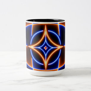 Neon Vortex Star Optical Illusion – Blue Orange Gl Two-Tone Coffee Mug