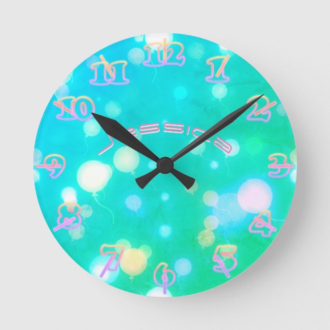 NEON Wall Clock Turquoise PINK SKY Personalised (Front)