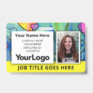🌈🔥 Neon Watercolor Abstract Employee ID Badge