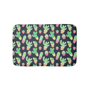 Neon Watercolor Cacti in Pots Pattern Bath Mat