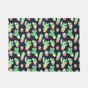 Neon Watercolor Cacti in Pots Pattern Doormat