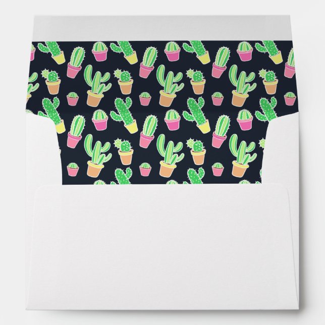 Neon Watercolor Cacti in Pots Pattern Envelope (Back (Bottom))