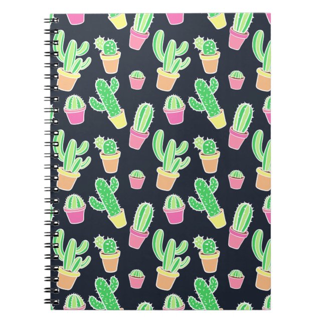 Neon Watercolor Cacti in Pots Pattern Notebook (Front)