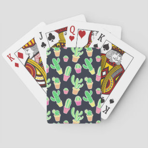 Neon Watercolor Cacti in Pots Pattern Playing Cards
