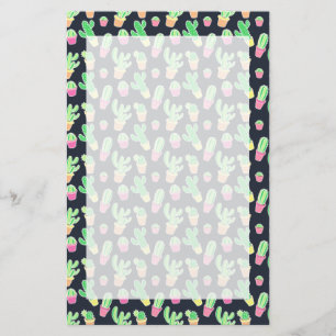 Neon Watercolor Cacti in Pots Pattern Stationery