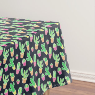 Neon Watercolor Cacti in Pots Pattern Tablecloth