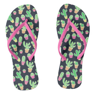 Neon Watercolor Cacti in Pots Pattern Thongs