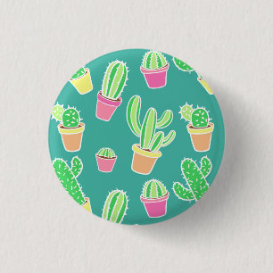 Neon Watercolor Cactus In Pots Pattern 3 Cm Round Badge