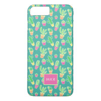 Neon Watercolor Cactus In Pots Pattern