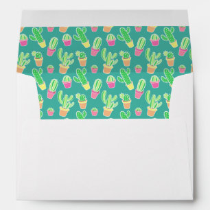 Neon Watercolor Cactus In Pots Pattern Envelopes