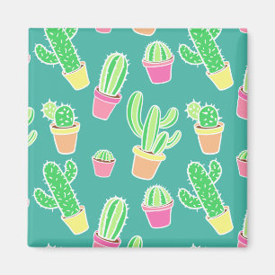 Neon Watercolor Cactus In Pots Pattern Magnet