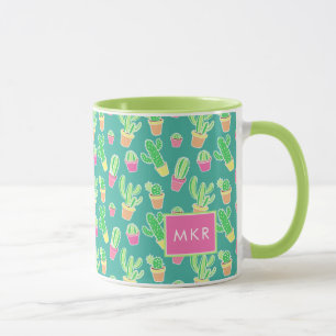 Neon Watercolor Cactus In Pots Pattern Mug