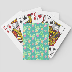 Neon Watercolor Cactus In Pots Pattern Playing Cards