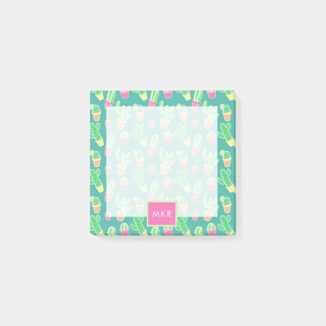 Neon Watercolor Cactus In Pots Pattern Post-it Notes (Front)
