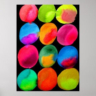 Neon Watercolor circle pattern abstract art colour Poster