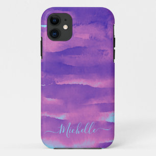Neon Watercolor Pink Purple Abstract iPhone 11 Case