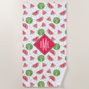 Neon Watercolor Watermelons Pattern Beach Towel