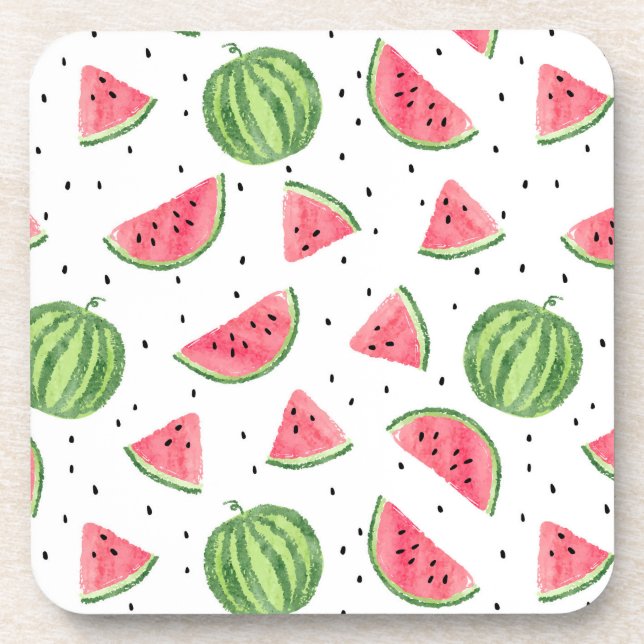 Neon Watercolor Watermelons Pattern Coaster (Front)