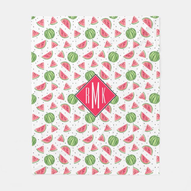 Neon Watercolor Watermelons Pattern Fleece Blanket (Front)