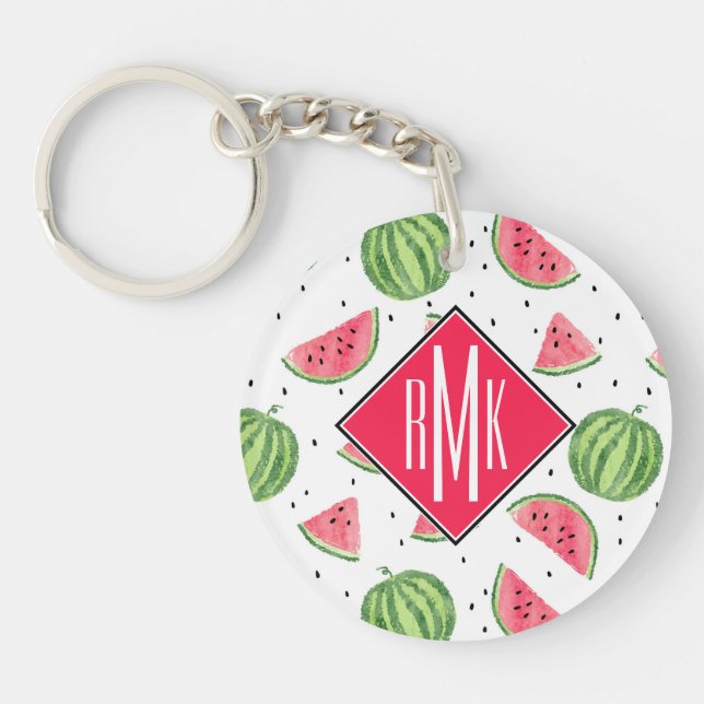 Neon Watercolor Watermelons Pattern Key Ring (Front)