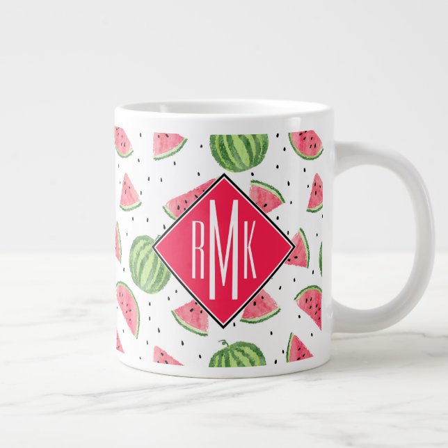 Neon Watercolor Watermelons Pattern Large Coffee Mug (Right)