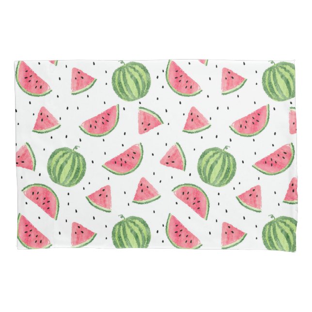 Neon Watercolor Watermelons Pattern Pillowcase (Front-Left)