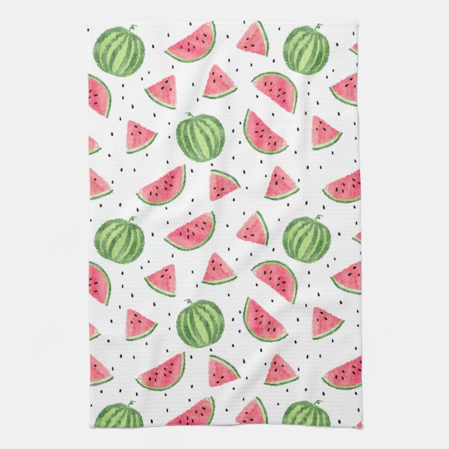 Neon Watercolor Watermelons Pattern Tea Towel (Vertical)