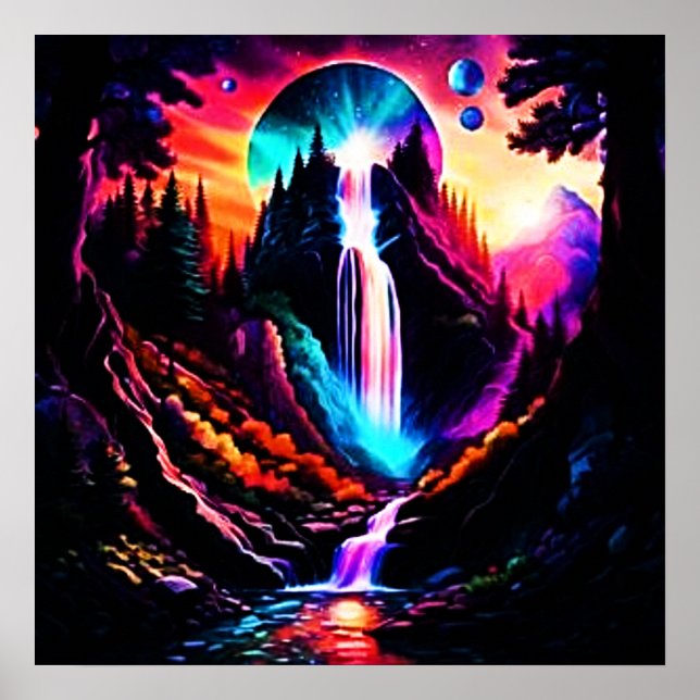 Neon Waterfall Poster (Front)