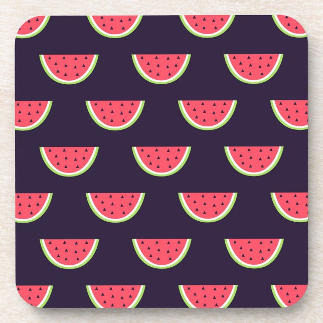 Neon Watermelon on Purple Pattern Coaster (Front)