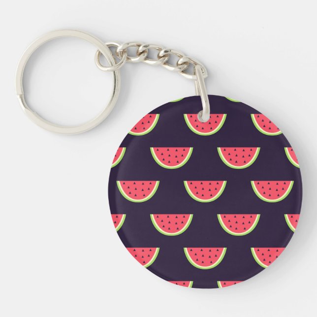 Neon Watermelon on Purple Pattern Key Ring (Front)