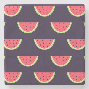 Neon Watermelon on Purple Pattern Stone Coaster