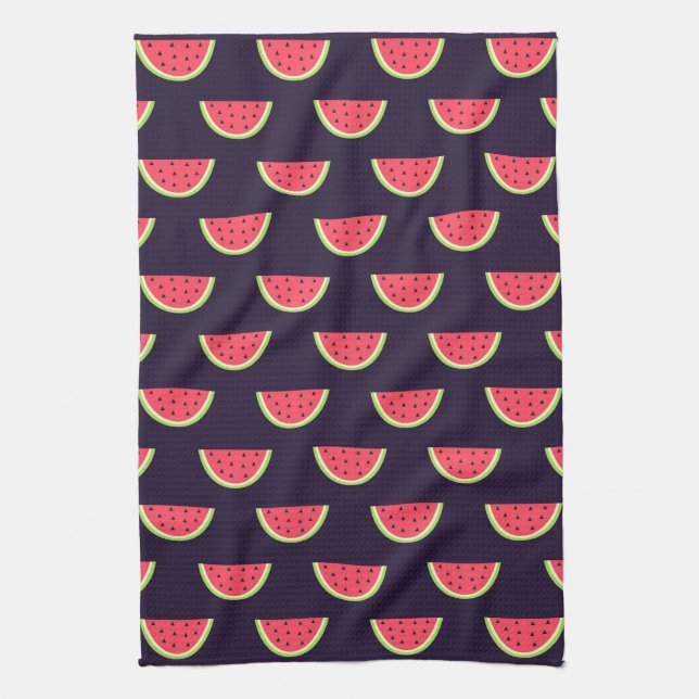 Neon Watermelon on Purple Pattern Tea Towel (Vertical)