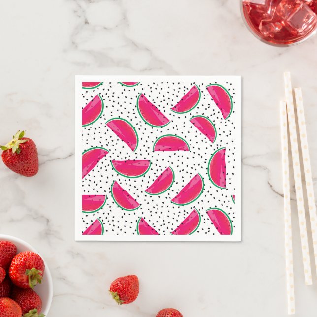 Neon Watermelon on Seeds Pattern Napkin (Insitu)