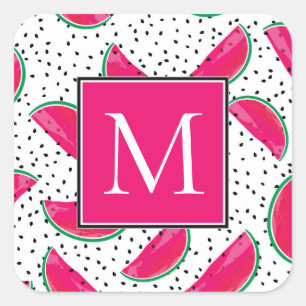 Neon Watermelon on Seeds Pattern Square Sticker