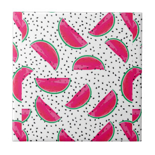 Neon Watermelon on Seeds Pattern Tile