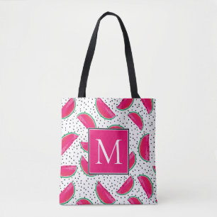 Neon Watermelon on Seeds Pattern Tote Bag