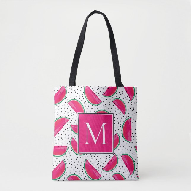 Neon Watermelon on Seeds Pattern Tote Bag (Front)