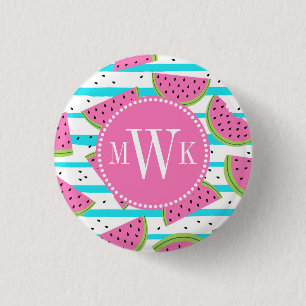 Neon Watermelon on Stripes Pattern 3 Cm Round Badge