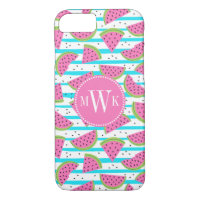 Neon Watermelon on Stripes Pattern