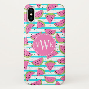 Neon Watermelon on Stripes Pattern iPhone X Case
